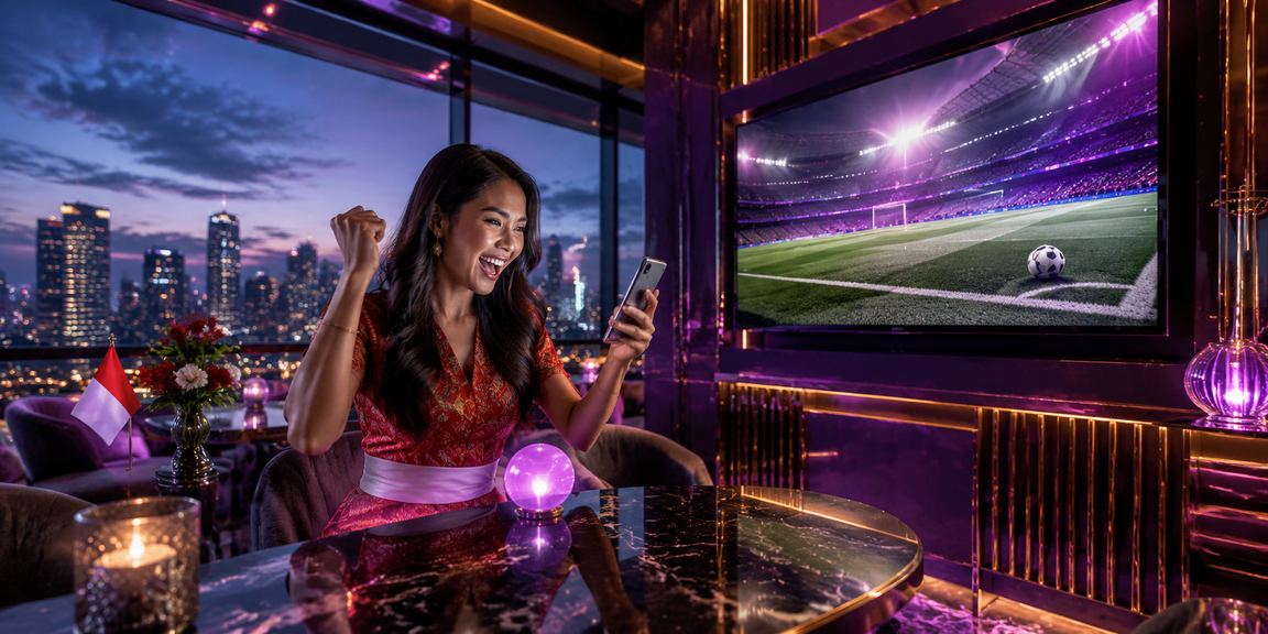 Suasana kafe dengan layar pertandingan sepak bola dan pengguna yang menikmati hiburan online